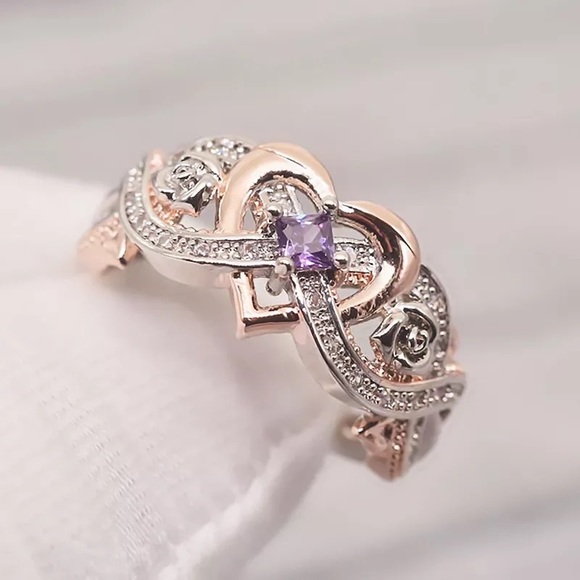 New Women’s Two Tone Rose Gold Plated Amethyst Ring - Picture 3 of 5